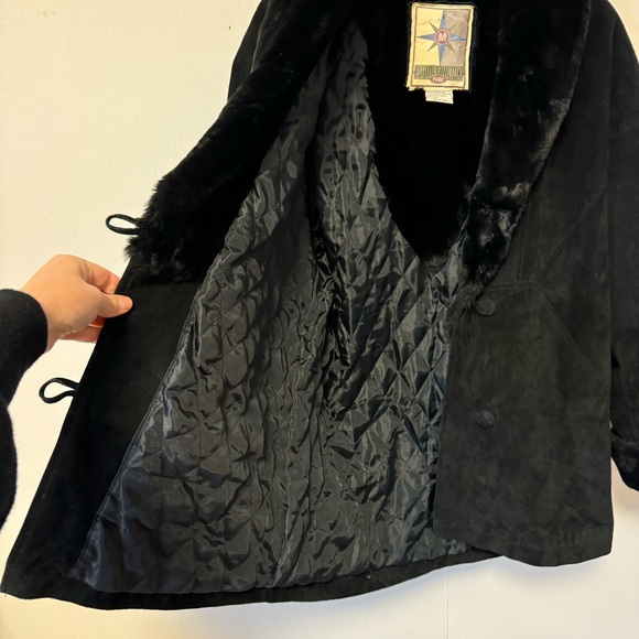 Vintage Black Suede Coat Whimsigoth Faux Fur Leather Jacket Womens Medium - Picture 9 of 9